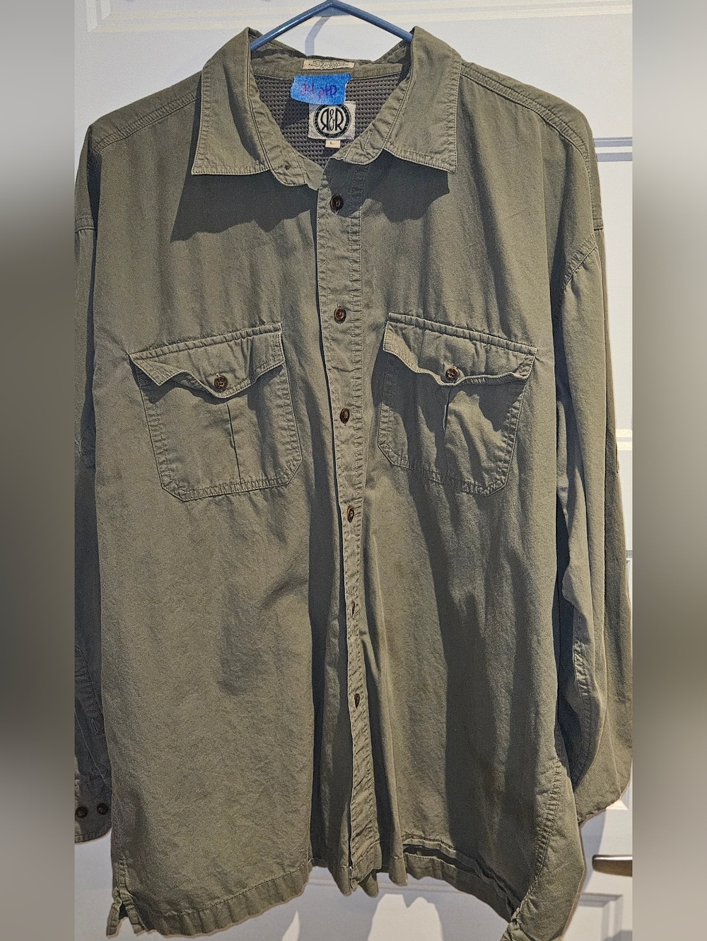 R&R Olive Green Men's Casual Button-Down Shirt
